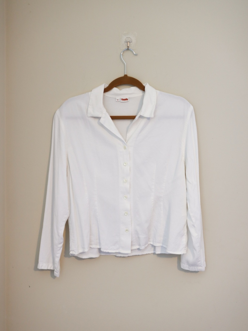 Tianello White Button-Front Long-Sleeve Shirt Faux Linen
